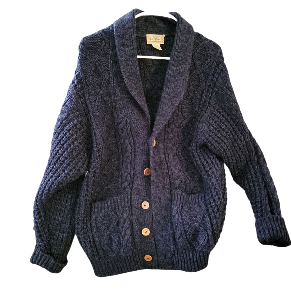 Navy Cable Knit Cardigan with Wooden Buttons